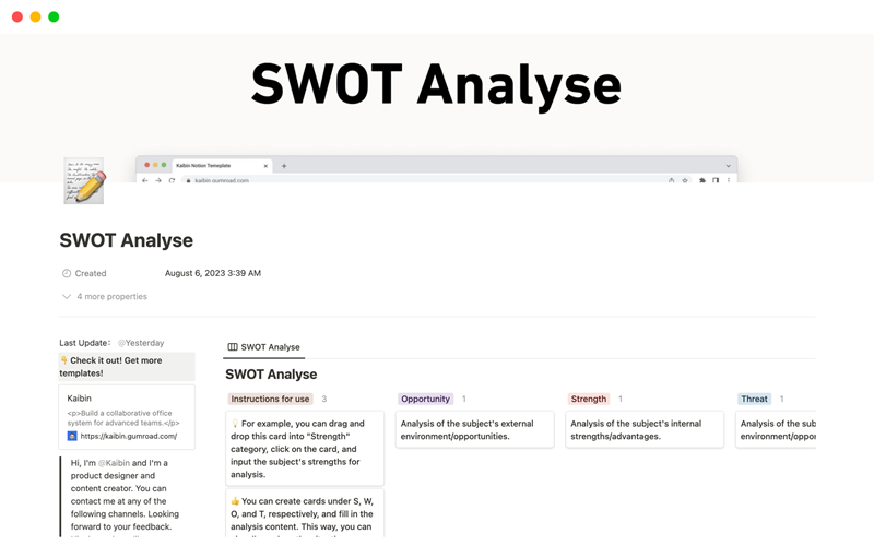 Notion - cara membuat tabel analisis SWOT