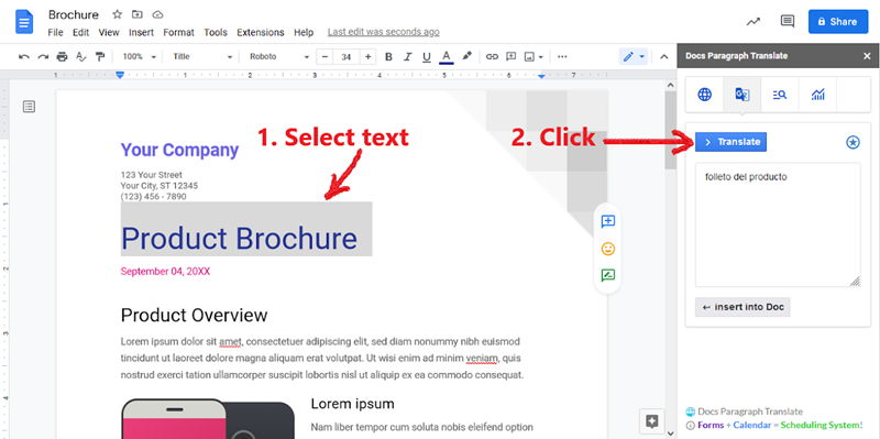 Docs Paragraph Translate - add-ons google docs