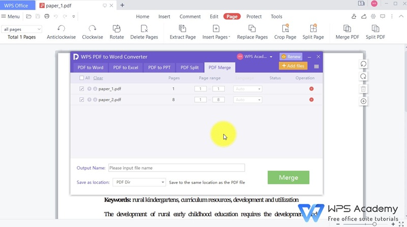 Merge dan Split PDF editor wps office